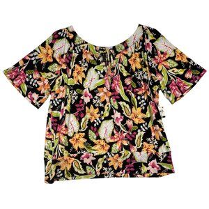 JM Collection Womens Plus Size 1X Floral Banded Bottom Knit Blouse Top Polyester